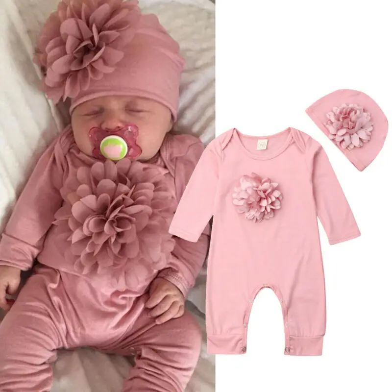 Newborn Baby Girl Romper Floral - VISgKnitting-Barboteuse en coton pour nouveau-né, combinaison