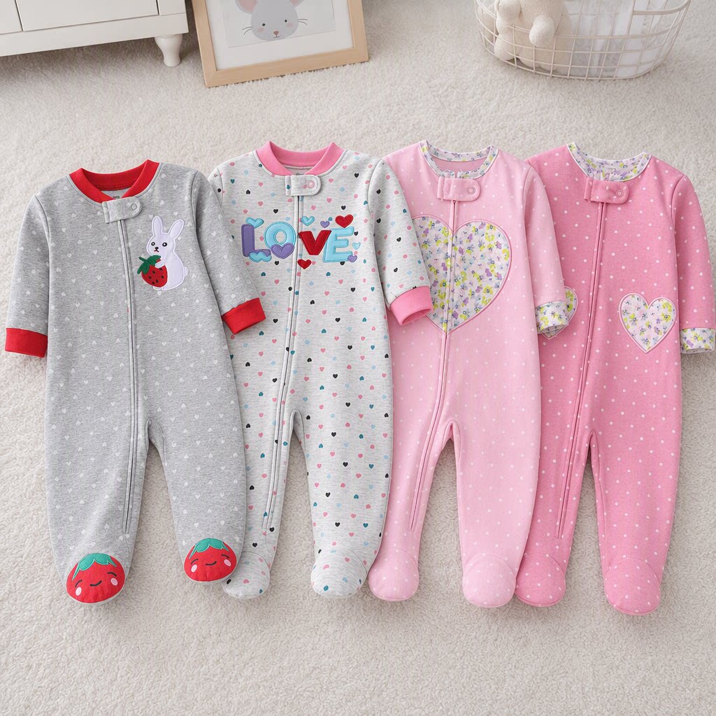 Cotton Baby Onesies Zipper - Combinaison à pieds en coton double
