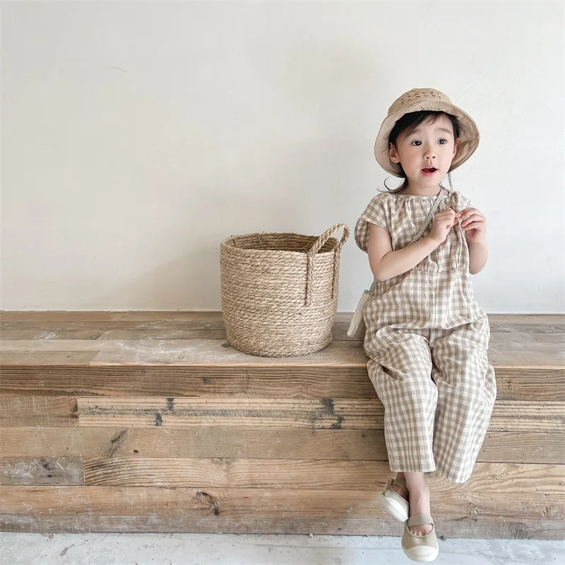 Salopette à carreaux pour bébé - Baby Summer Linen Sleeveless Jumpsuit avis et prix